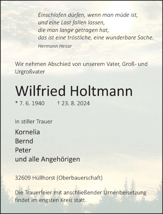 Traueranzeige von Wilfried Holtmann von Neue Westfälische