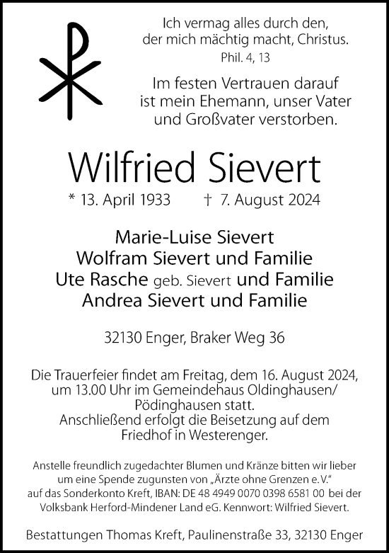 Traueranzeige von Wilfried Sievert von Neue Westfälische