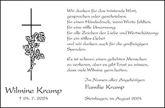 Traueranzeige von Wilmine Kramp von Neue Westfälische