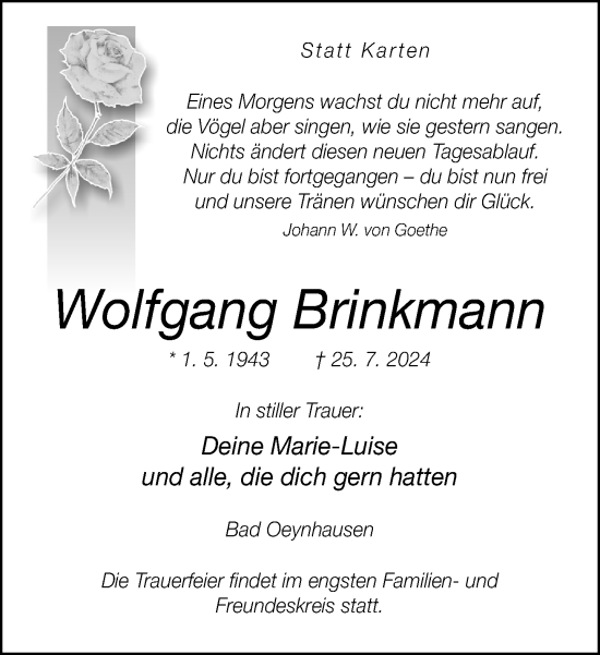 Traueranzeige von Wolfgang Brinkmann