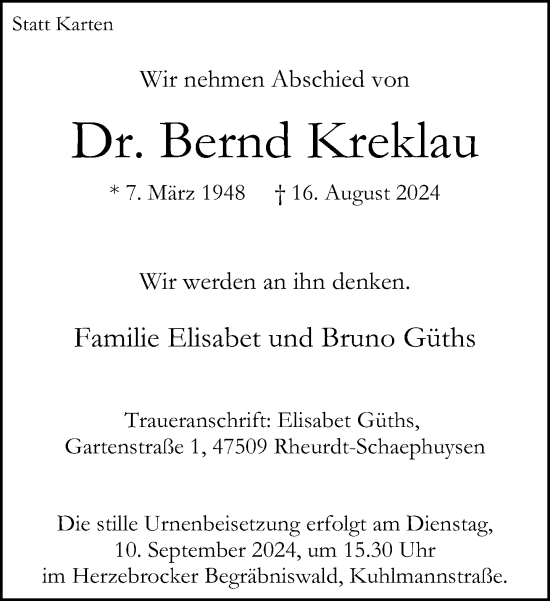 Traueranzeige von Bernd Kreklau von Neue Westfälische