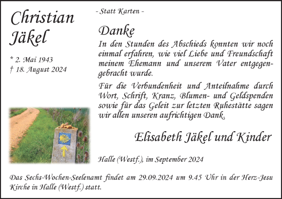 Traueranzeige von Christian Jäkel von Neue Westfälische