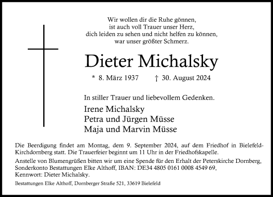 Traueranzeige von Dieter Michalsky von Neue Westfälische