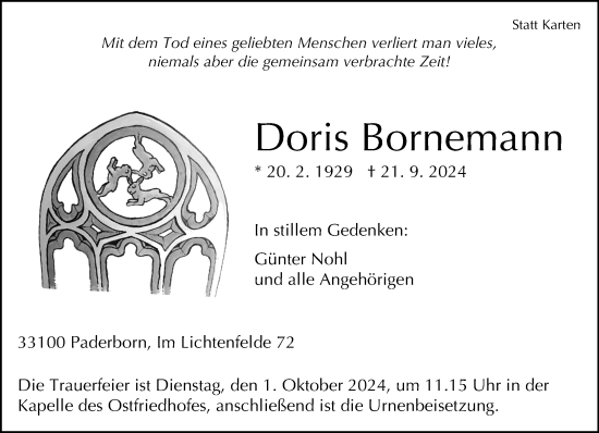 Traueranzeige von Doris Bornemann von Neue Westfälische