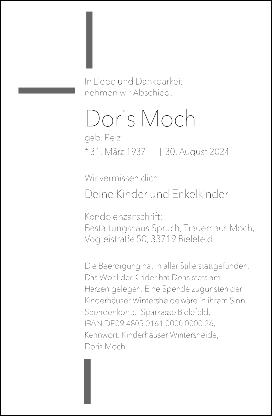 Traueranzeige von Doris Voch von Neue Westfälische