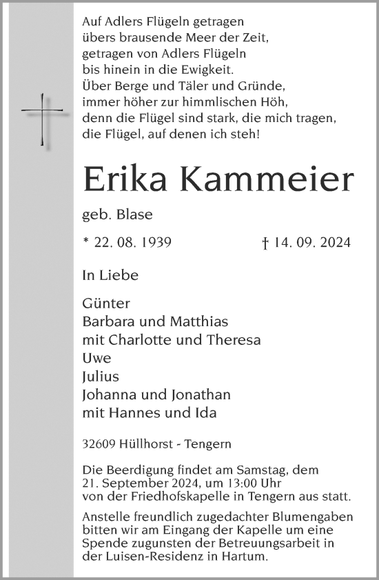 Traueranzeige von Erika Kammeier von Neue Westfälische