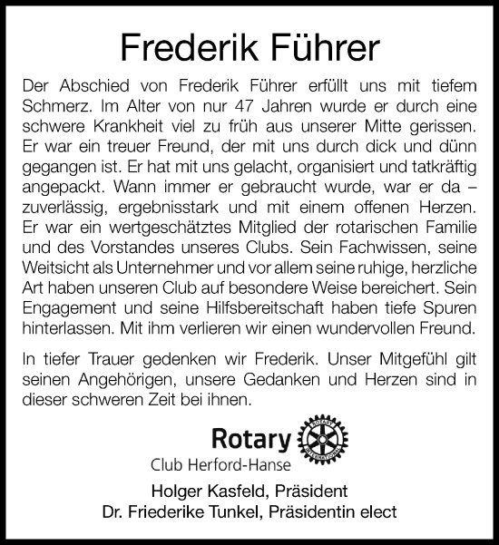 Traueranzeige von Frederik Führer von Neue Westfälische