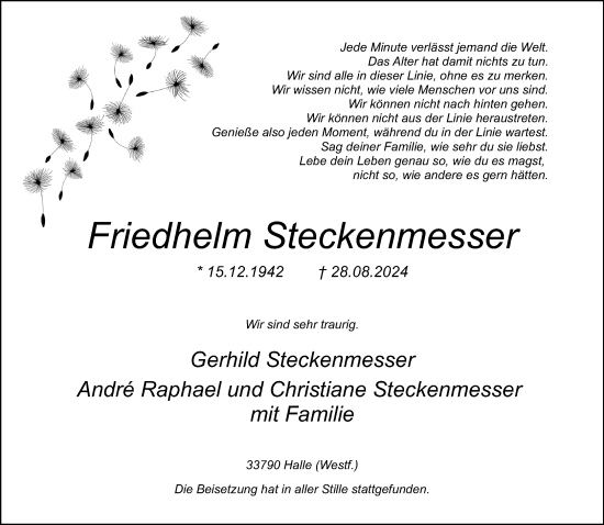 Traueranzeige von Friedhelm Steckenmesser von Neue Westfälische