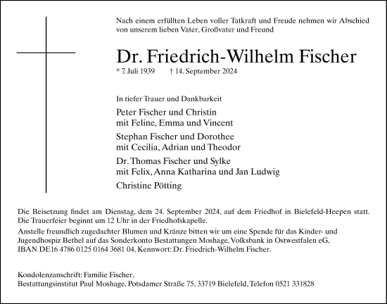 Traueranzeige von Friedrich-Wilhelm Fischer von Neue Westfälische