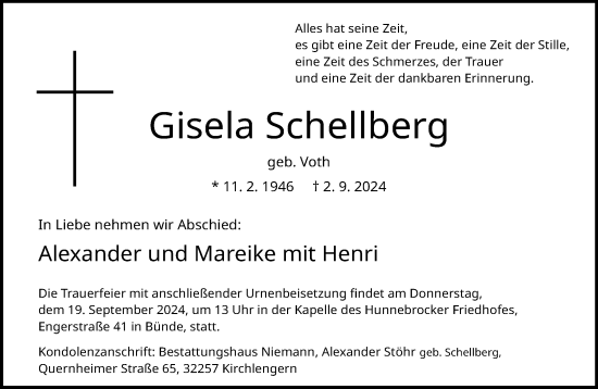 Traueranzeige von Gisela Schellberg von Neue Westfälische