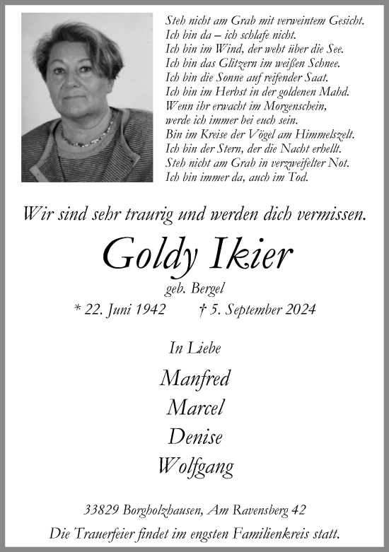 Traueranzeige von Goldy Ikier von Neue Westfälische