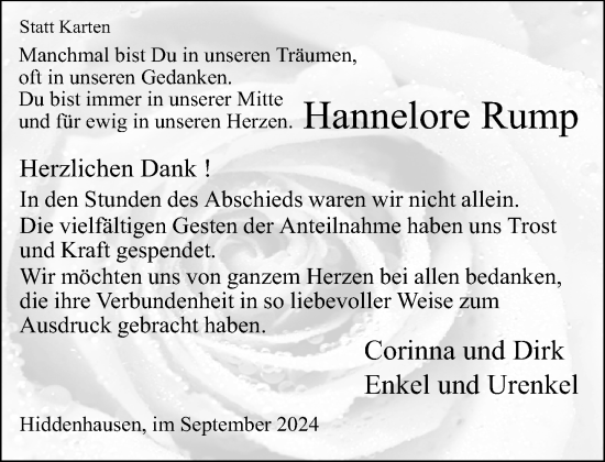 Traueranzeige von Hannelore Rump von Neue Westfälische