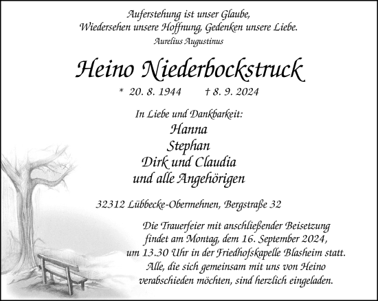 Traueranzeige von Heino Niederbockstruck von Neue Westfälische