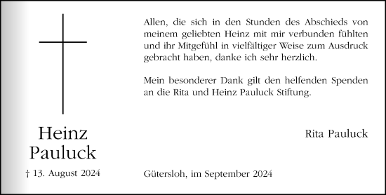 Traueranzeige von Heinz Pauluck von Neue Westfälische