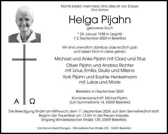 Traueranzeige von Helga Pijahn von Neue Westfälische