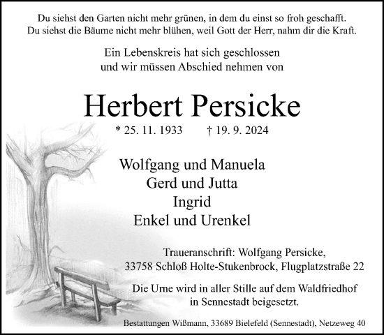 Traueranzeige von Herbert Persicke von Neue Westfälische