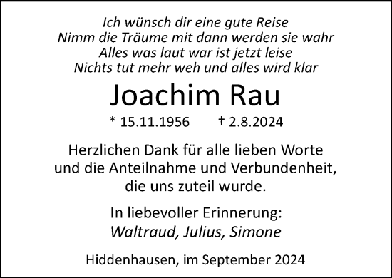 Traueranzeige von Joachim Rau von Neue Westfälische