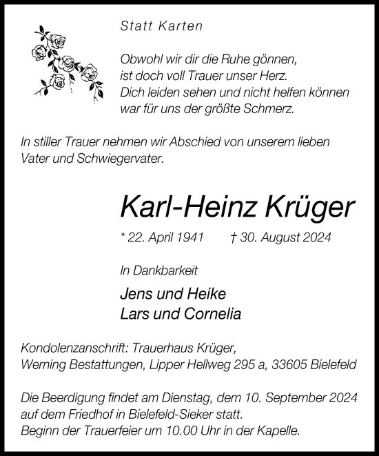 Traueranzeige von Karl-Heinz Krüger von Neue Westfälische