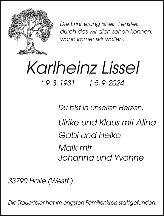 Traueranzeige von Karlheinz Lissel von Neue Westfälische