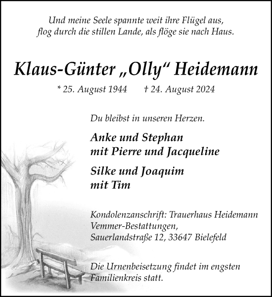 Traueranzeige von Klaus-Günter Heidemann von Neue Westfälische