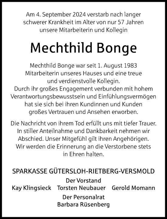 Traueranzeige von Mechthild Bonge von Neue Westfälische