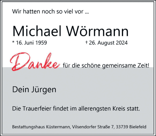 Traueranzeige von Michael Wörmann von Neue Westfälische