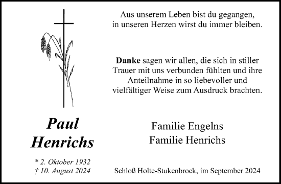 Traueranzeige von Paul Henrichs von Neue Westfälische