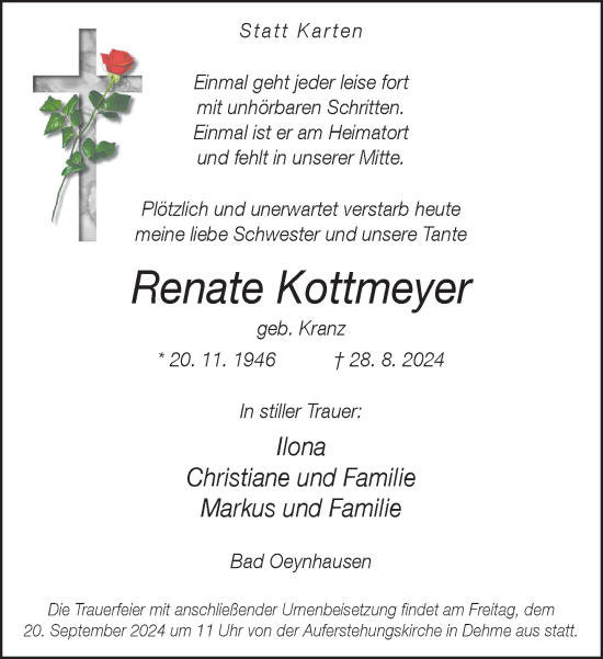 Traueranzeige von Renate Kottmeyer