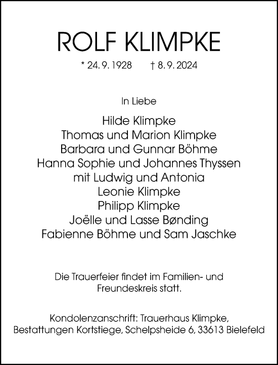 Traueranzeige von Rolf Klimpke von Neue Westfälische