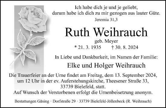 Traueranzeige von Ruth Weihrauch von Neue Westfälische