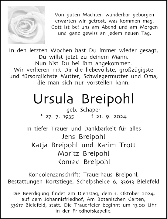 Traueranzeige von Ursula Breipohl von Neue Westfälische