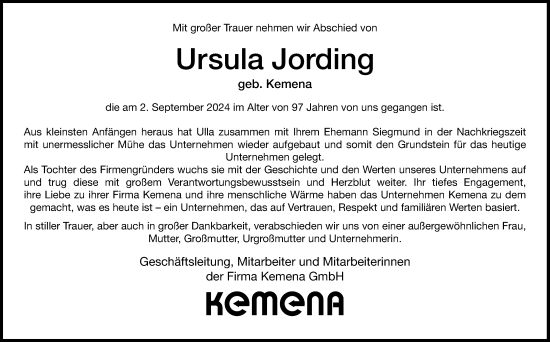 Traueranzeige von Ursula Jording von Neue Westfälische