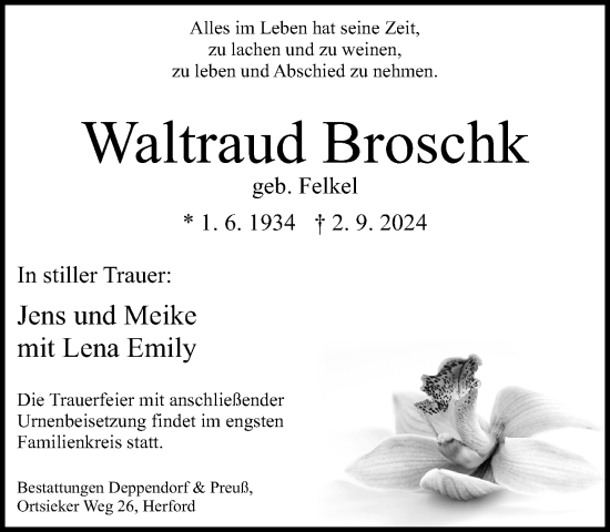 Traueranzeige von Waltraud Broschk von Neue Westfälische