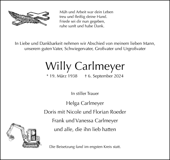 Traueranzeige von Willy Carlmeyer von Neue Westfälische