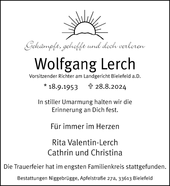 Traueranzeige von Wolfgang Lerch von Neue Westfälische