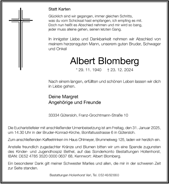 Traueranzeige von Albert Blomberg von Neue Westfälische