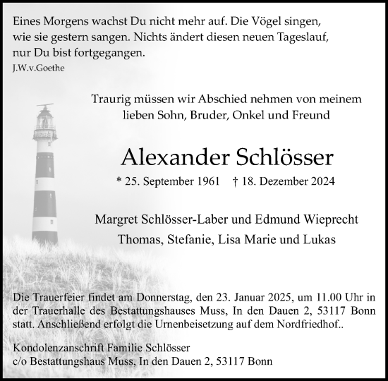 Traueranzeige von Alexander Schlösser von Neue Westfälische