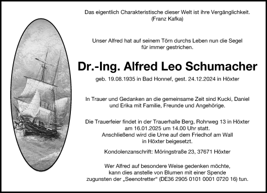 Traueranzeige von Alfred Leo Schumacher von Neue Westfälische