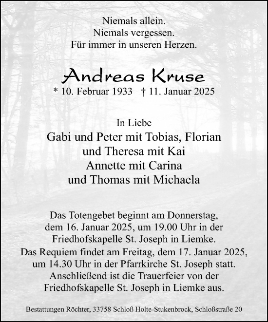 Traueranzeige von Andreas Kruse von Neue Westfälische