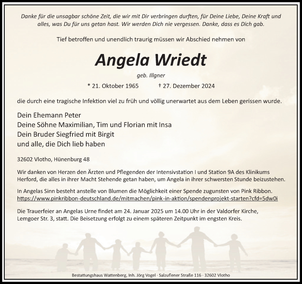  Traueranzeige für Angela Wriedt vom 11.01.2025 aus Neue Westfälische