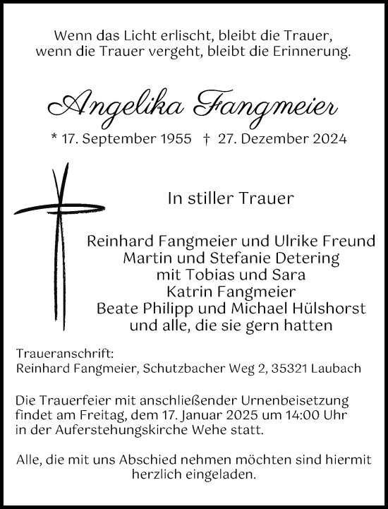 Traueranzeige von Angelika Fangmeier von Neue Westfälische
