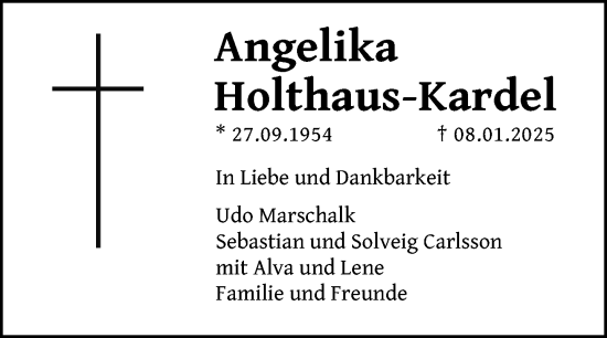 Traueranzeige von Angelika Holthaus-Kardel von Neue Westfälische und Westfalen-Blatt