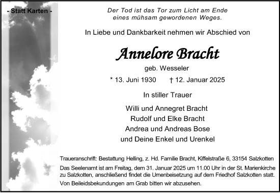 Traueranzeige von Annelore Bracht von Neue Westfälische und Westfalen-Blatt