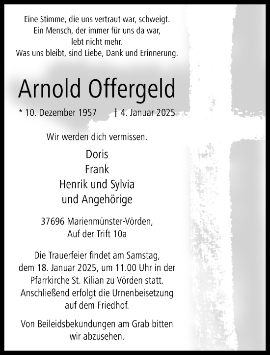 Traueranzeige von Arnold Offergeld von Neue Westfälische