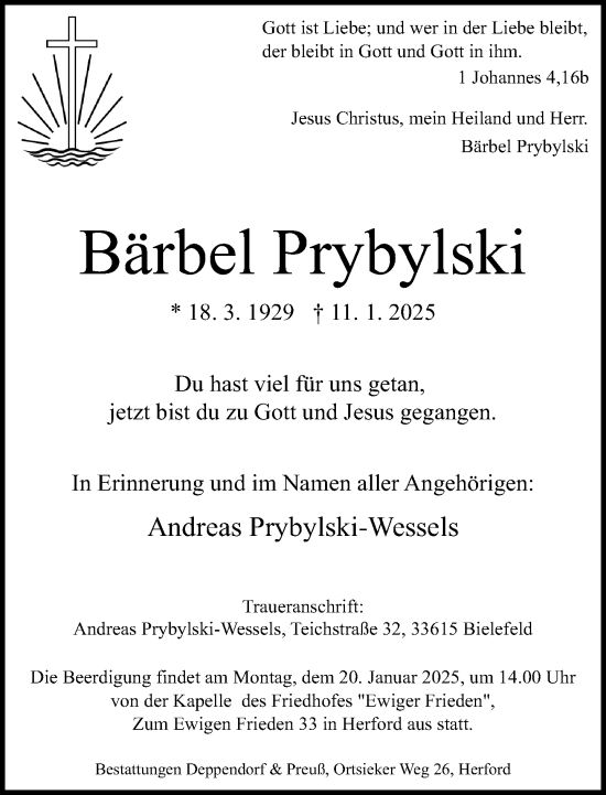 Traueranzeige von Bärbel Prybylski von Neue Westfälische