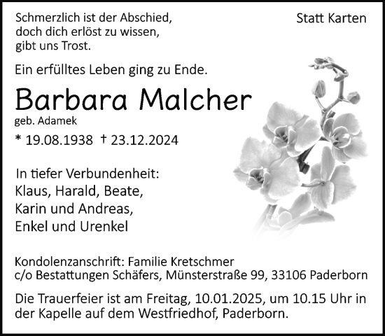 Traueranzeige von Barbara Malcher von Neue Westfälische