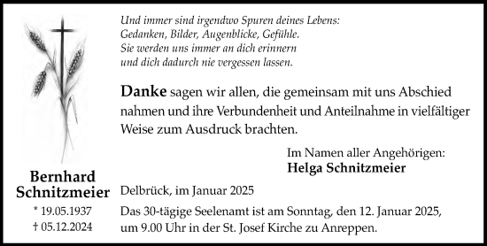 Traueranzeige von Bernhard Schnitzmeier von Neue Westfälische
