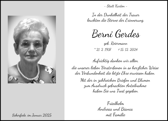 Traueranzeige von Berni Gerdes von Neue Westfälische und Westfalen-Blatt