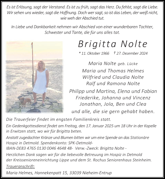 Traueranzeige von Brigitta Nolte von Neue Westfälische