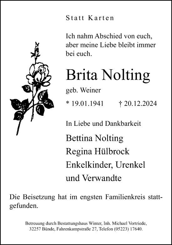 Traueranzeige von Brita Nolting von Neue Westfälische